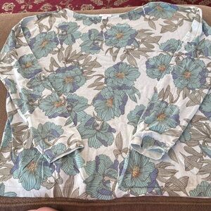 J. Jill Cotton Blend Pullover Sweater Top Size Small Purple Green Floral (TD)